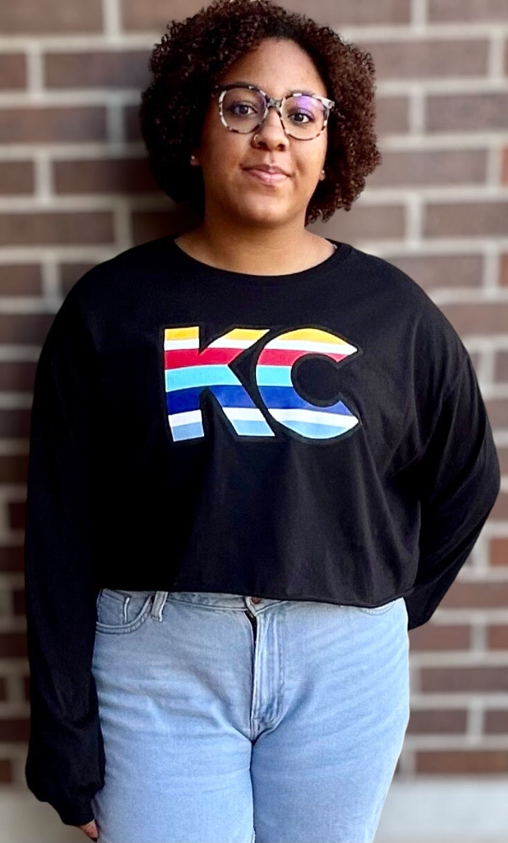 STACEY KC Women's Cropped Long Sleeve Tee in Black