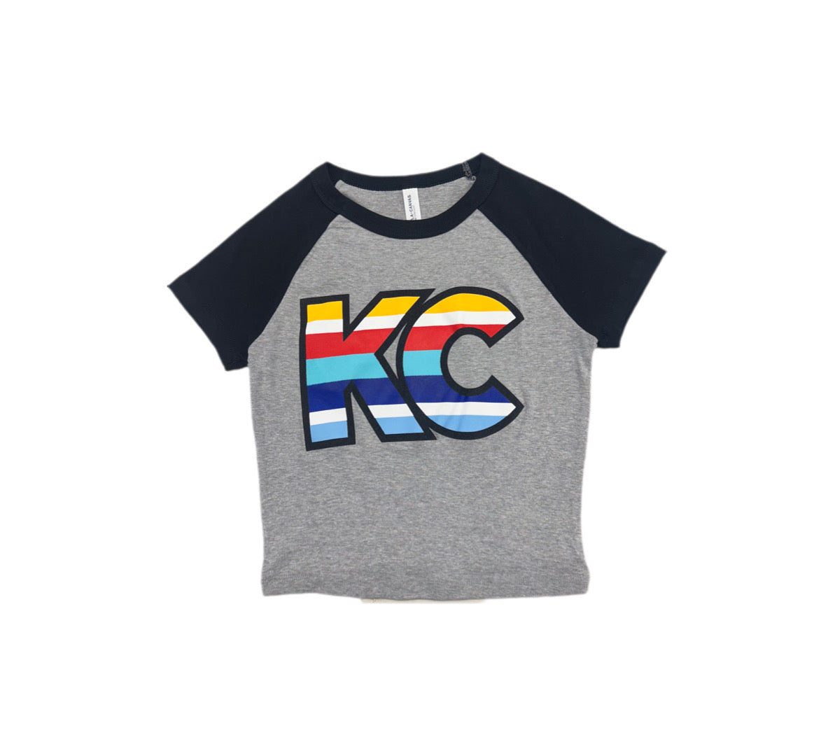 MISSY KC Women's Micro Rib Raglan Baby Tee in Athletic Heather/Black