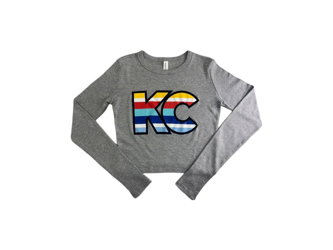 PEPPER KC Women's Micro Rib Long Sleeve Baby Tee in Athletic Heather