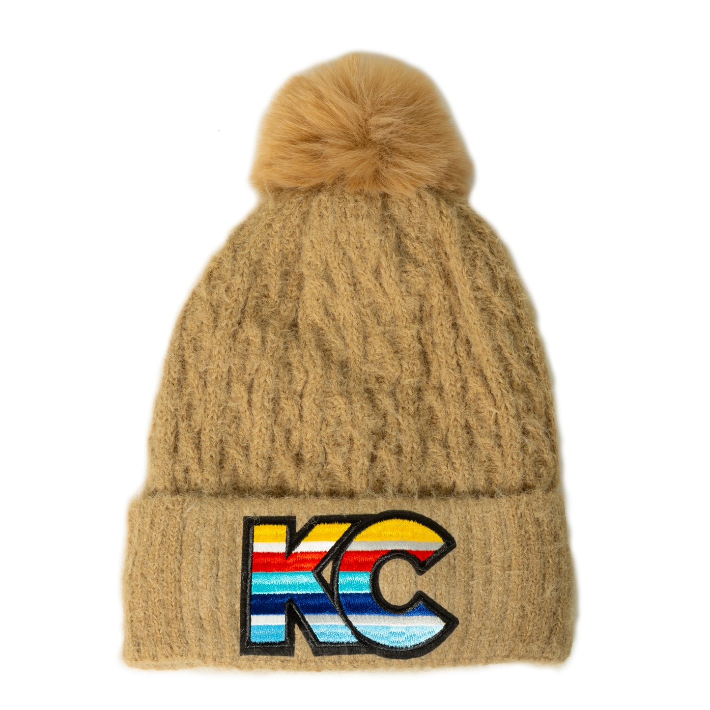 MADDIE KC Cable Knit Cuffed Beanie in Taupe