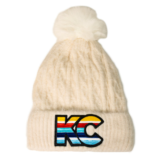 MADDIE KC Cable Knits Cuffed Beanie in White