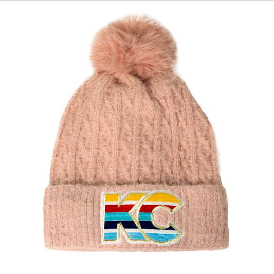 MADDIE KC Cable Knit Cuffed Beanie in Blush