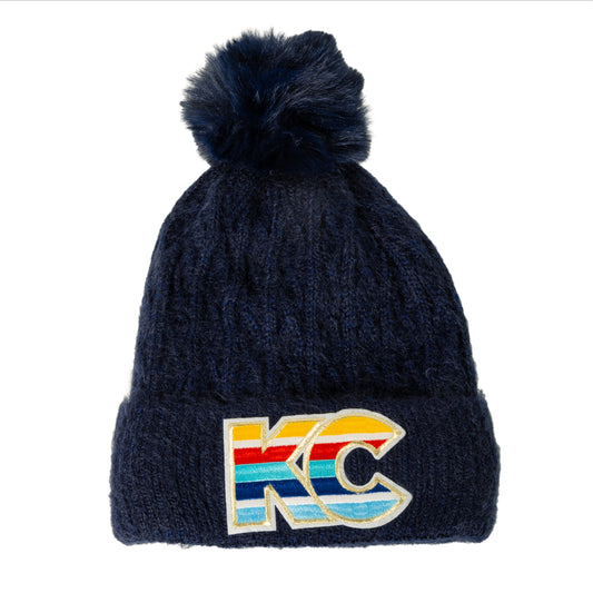 MADDIE KC Cable Knit Cuffed Beanie in Navy