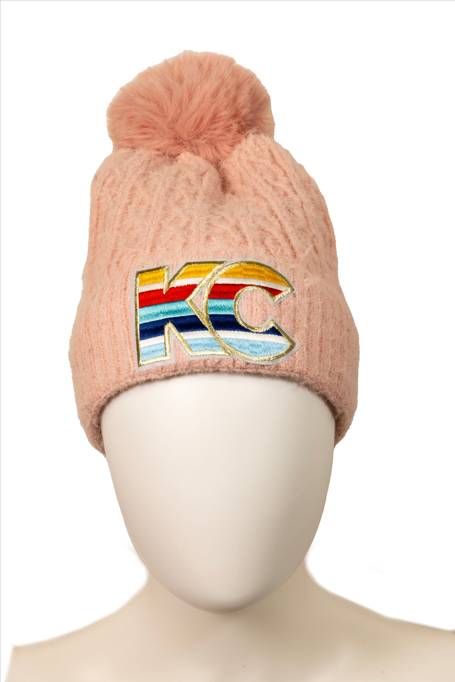 MADDIE KC Cable Knit Cuffed Beanie in Blush