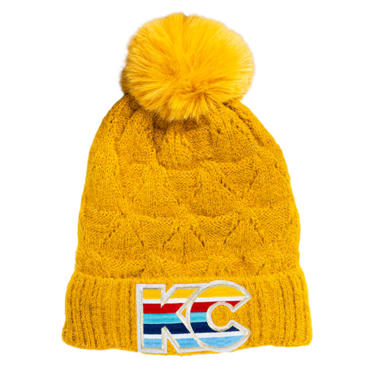 MADDIE Cable Knit Beanie Mustard with Black KC Patch