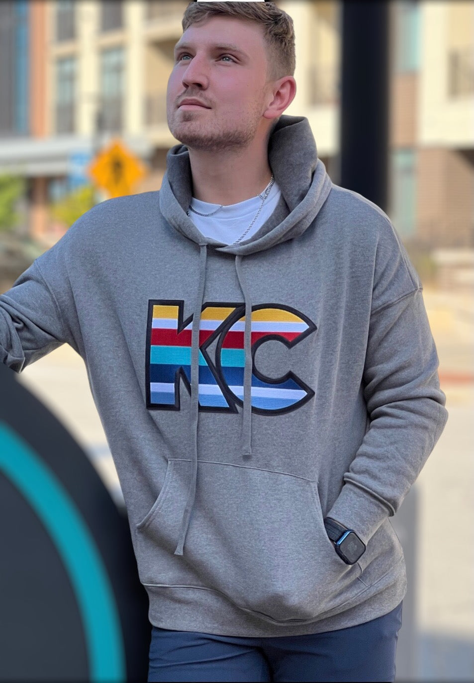 BO KC Unisex Fleece Pullover Hoodie in Deep Heather Grey