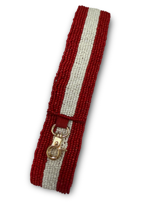 LAUREN Red and White Beaded Guitar Strap