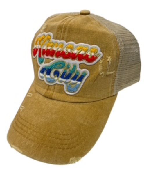 ELLIE KC Distressed Mustard Ball Cap